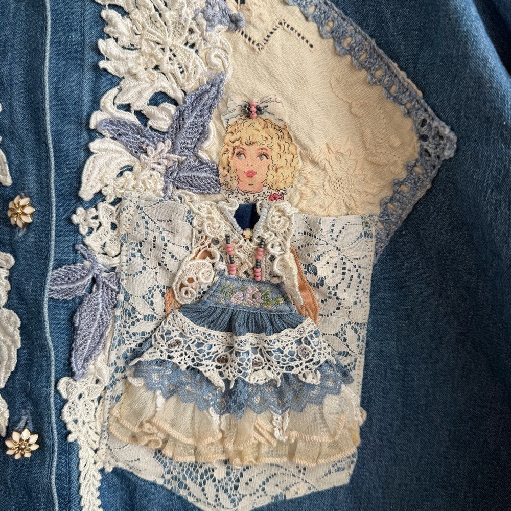 Vintage 90s Phun Shirts of California Embellished Denim Artwear Shirt - Picture 4 of 10